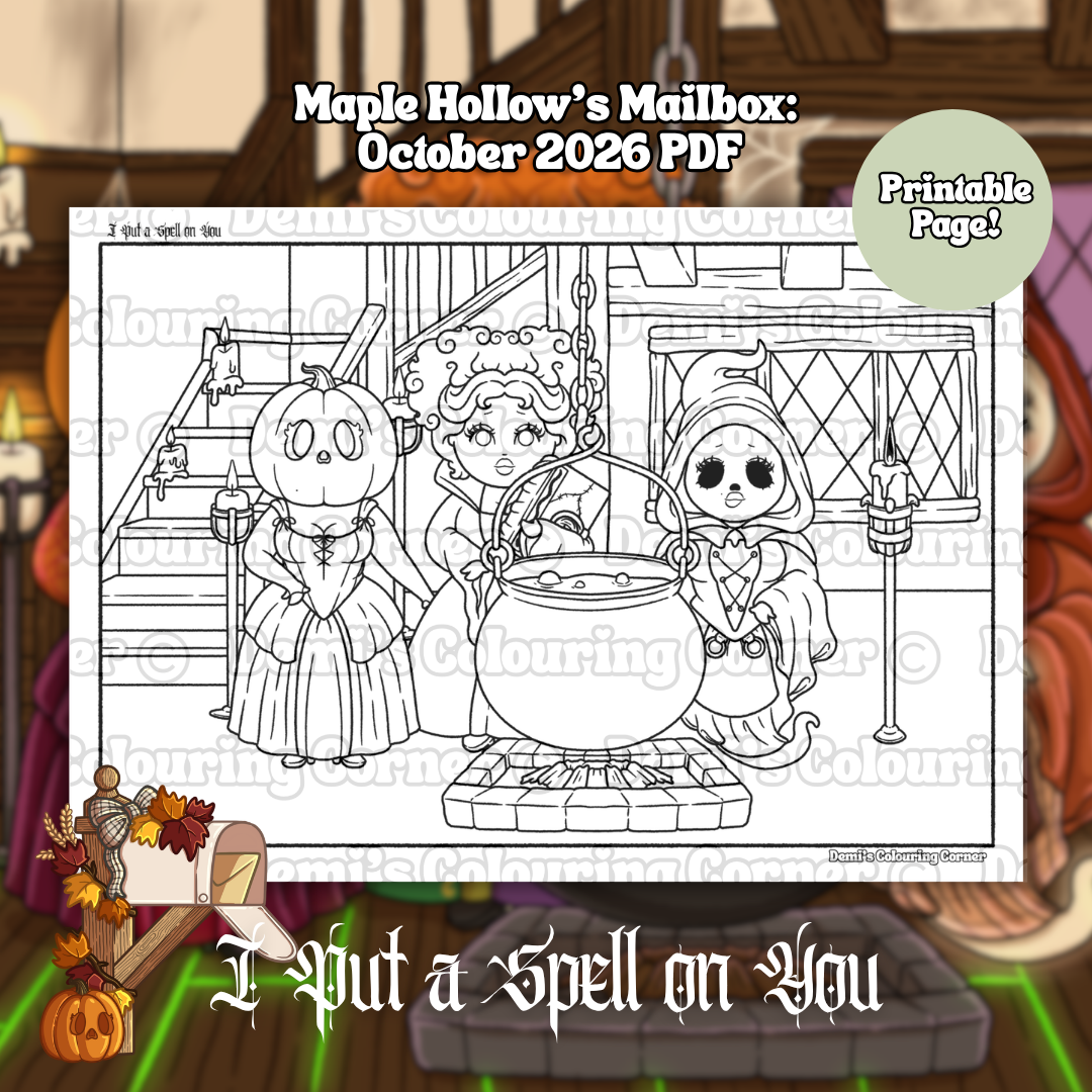 Maple Hollow's Mailbox 📬 October 2026 - I Put a Spell on You Colouring PDF ✨🕯️