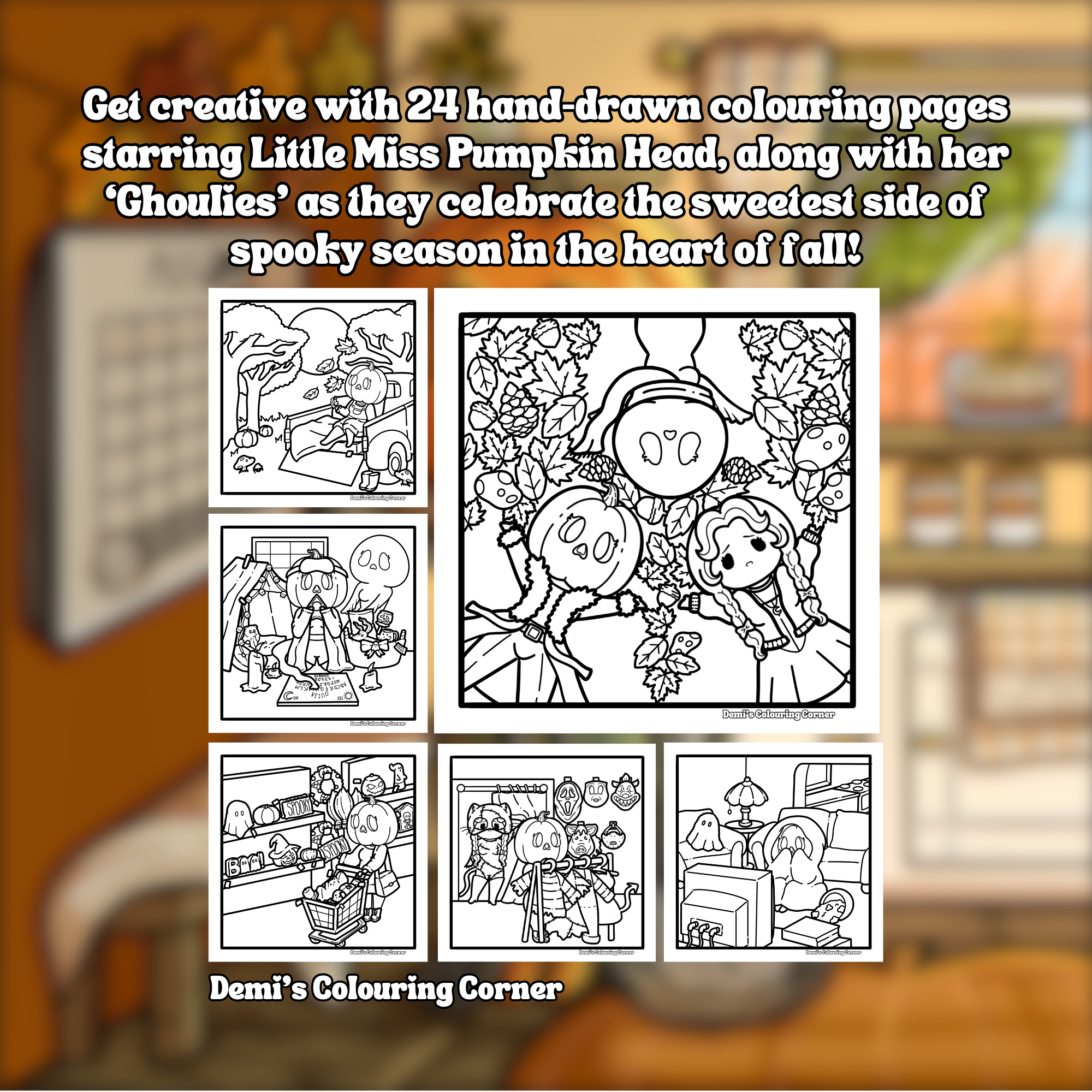 Little Miss Pumpkin Head: Cosy Autumn & Halloween Adult Colouring Book (PDF)