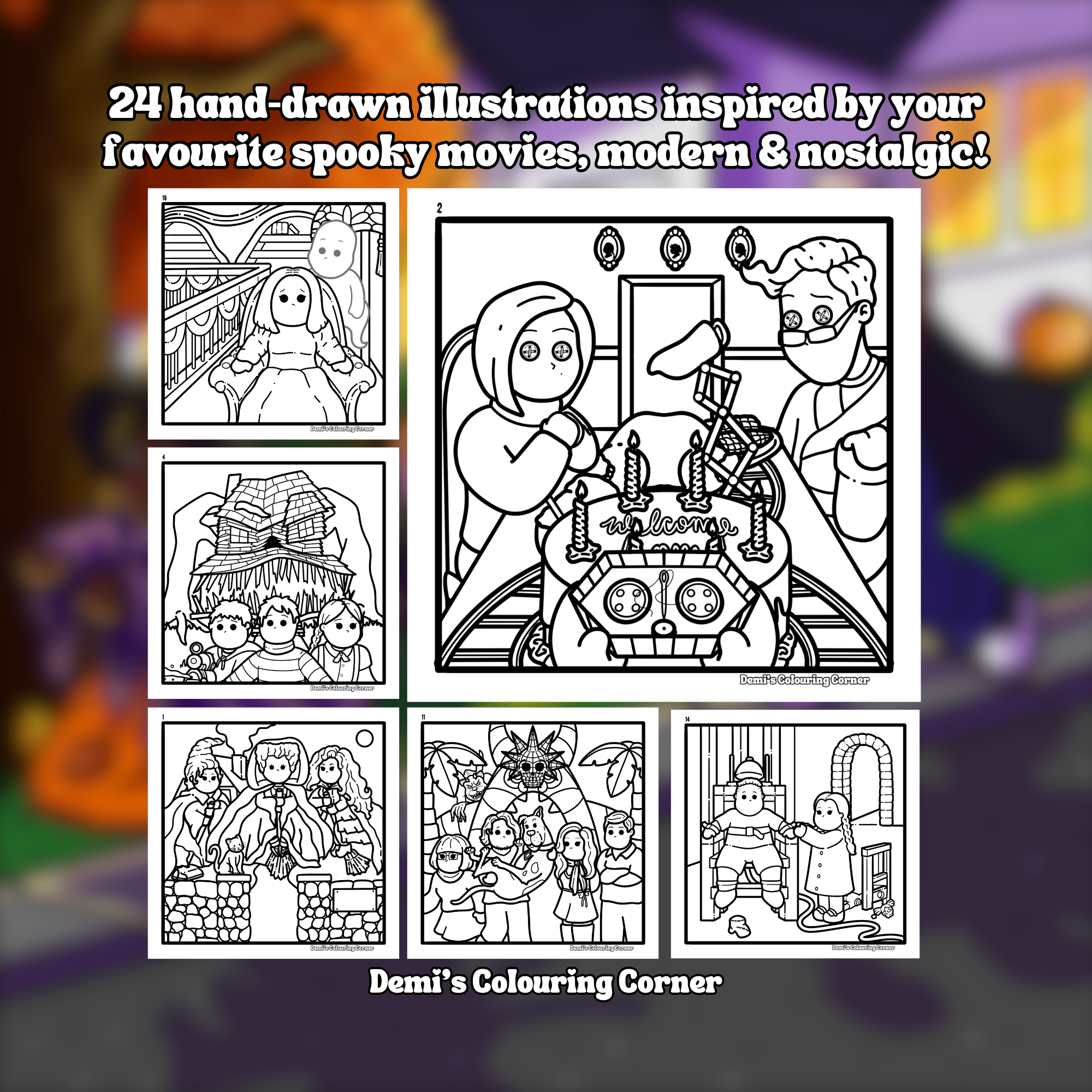 Just Chilling & Creeping: Cosy Creepy Colouring Book Inspired By Spooky Movies (PDF)