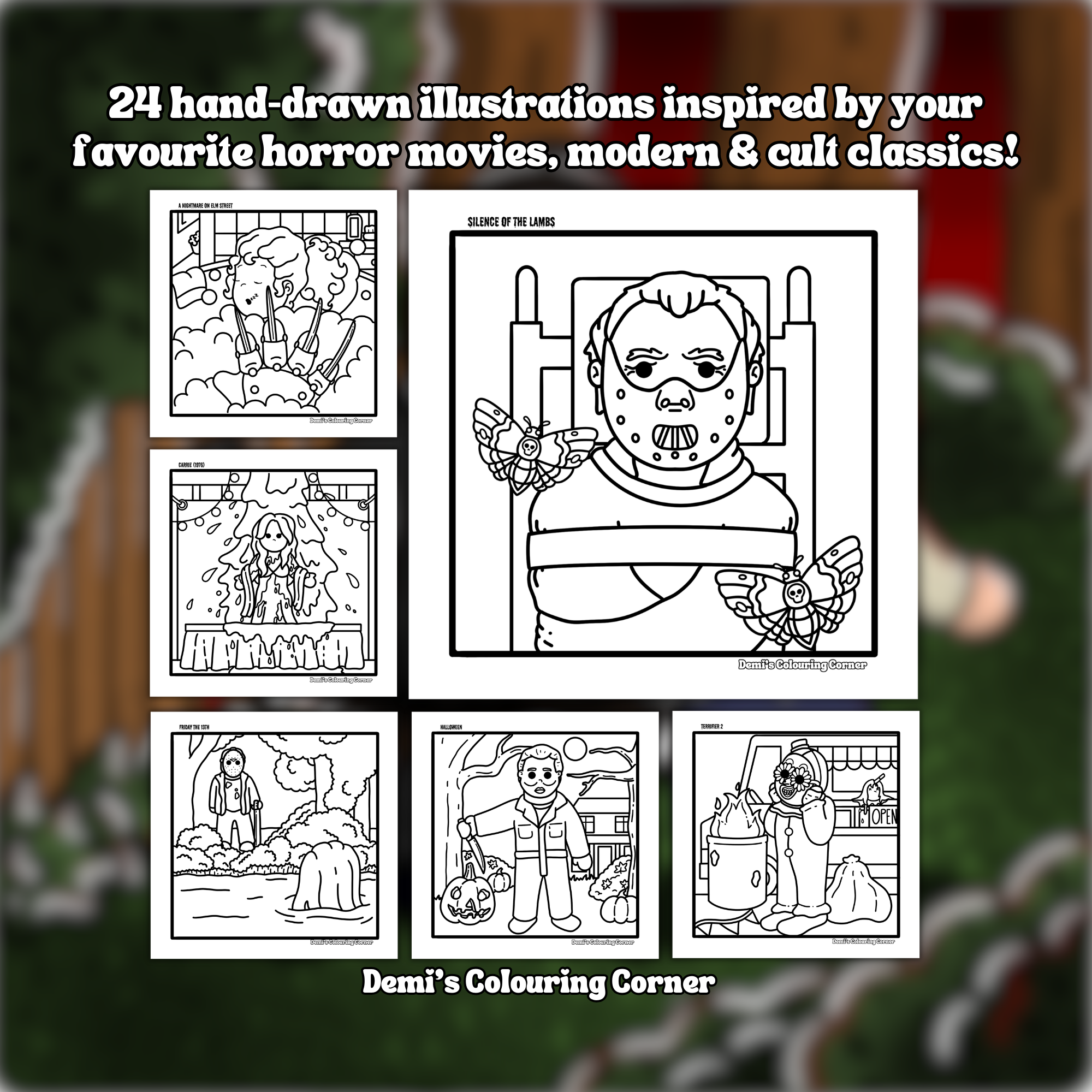 Just Chilling & Killing: Cosy Adult Colouring Book Inspired By Horror Movies (PDF)