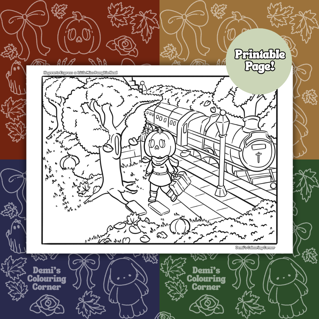 Little Miss Pumpkin Head x Hogwarts Express Colouring Page (PDF)